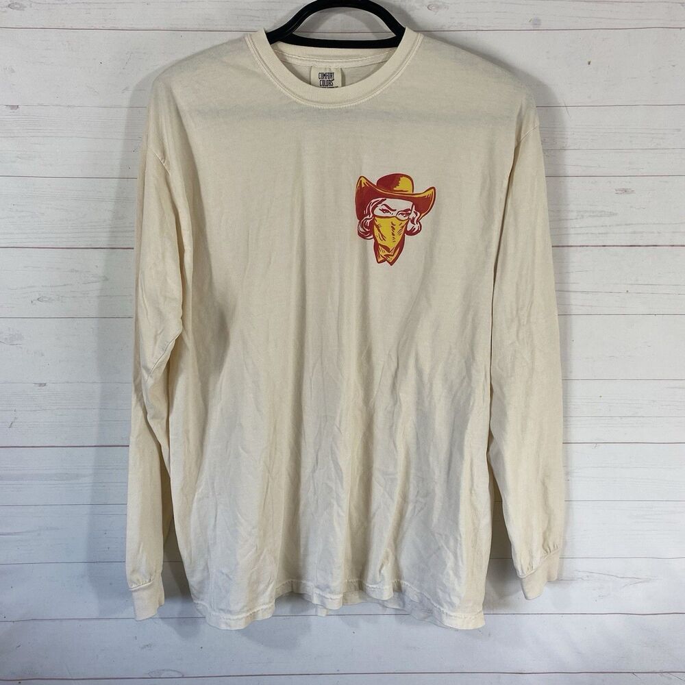 Comfort Colors Mens Bandita Wanted Posted Graphic T-Shirt XL Cream Long Sleeve